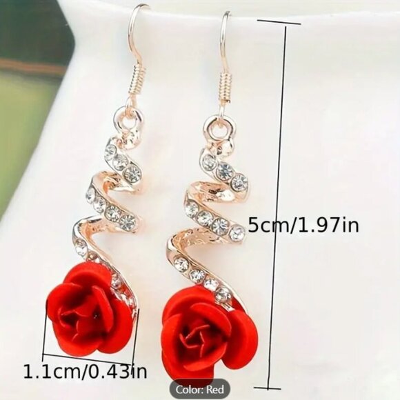 Lovely Floral Rose Design Rhinestone embellished Dangle Earrings Set - Picture 2 of 3